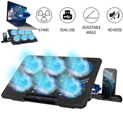 Laptop Cooling Pad with 6 Quiet Fans Adjustable Stand Dual USB for 12-17 Inch