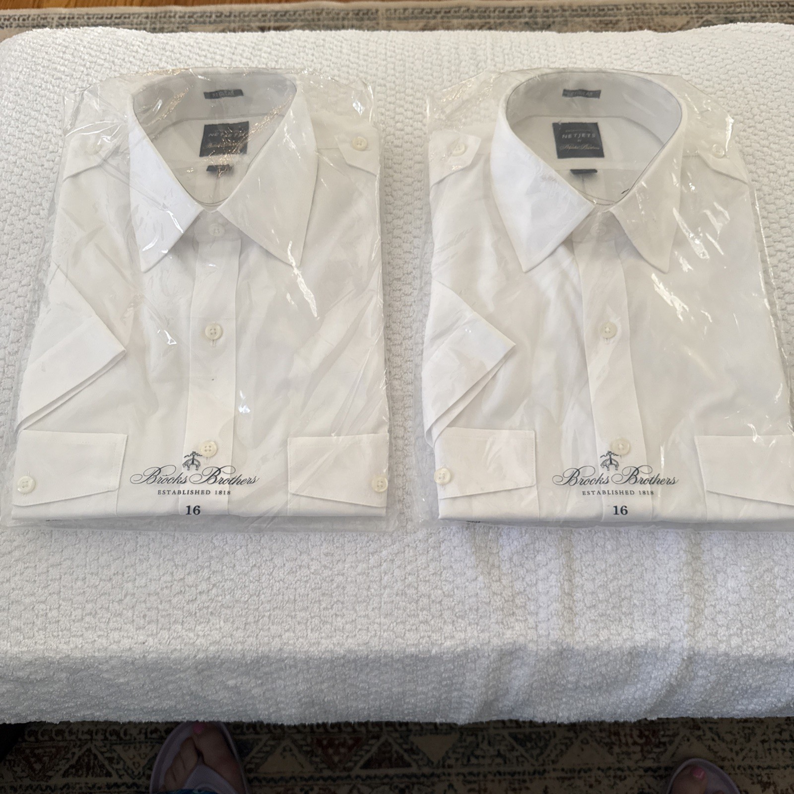 NWT NetJets Brooks Brothers Men's White Long Sleeve Dress Shirt Size 16 Lot Of 2