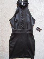 JUNIORS TEEZE ME BLACK PEEP PLUNGELINE FITTED SHORT DRESS SEXY SIZE 1 NEW NWT