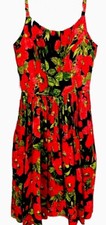 Vintage Style Dress Rhetro Spec’d Red Floral Spaghetti Strap Full Skirt Sz 2