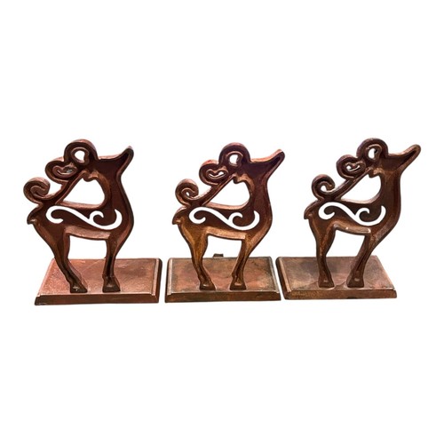 3er Set Gusseisen Bronze Finish Rentier Hirsch Strumpf Aufhänger Halter - Bild 2 von 4