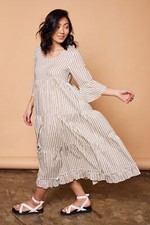 Adrift Dress Size 3XL Long Sabre Frill Maxi Boho Flowy Lightweight Beige