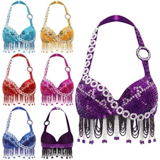 Women Bra Underwired Top Masquerade Belly Dance Stage Crop Tops Sequins Sparkle