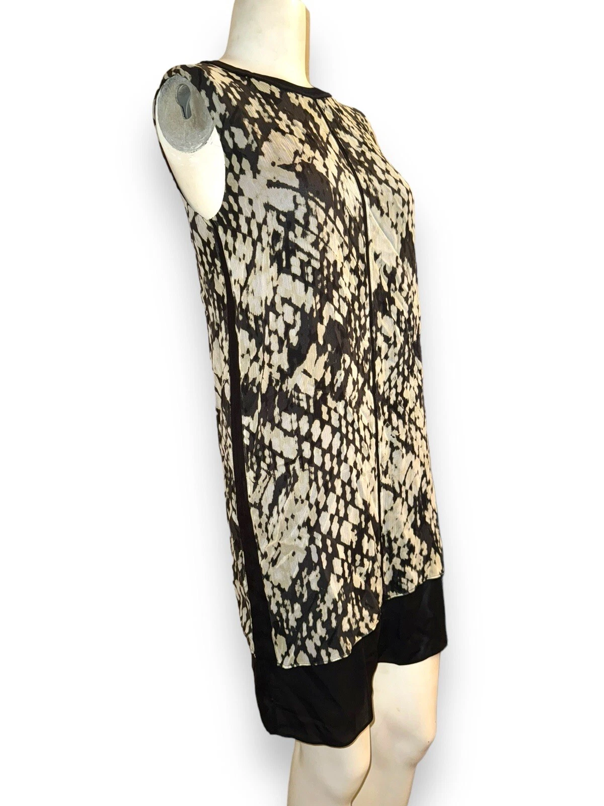 OFF WHITE Abito a turni senza maniche Vinci in seta astratto stampa serpente nero bianco sporco taglia 0+