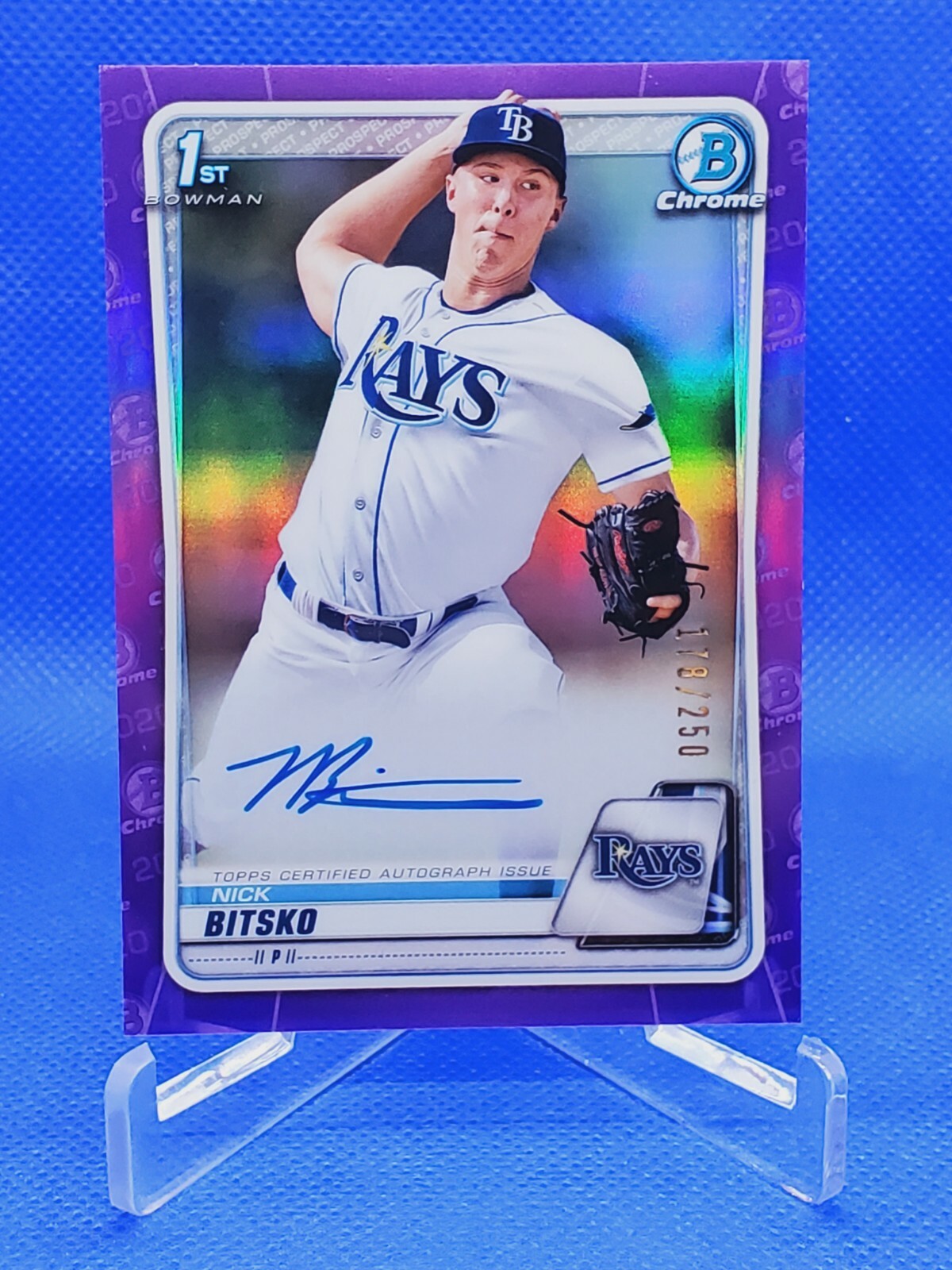 2020 Bowman Chrome Nick Bitsko #/250 Purple Auto 1st rd pick Tampa Bay Rays 📈🔥