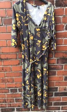 Black, Mustard & Green Printed Wrap Maxi Dress by DuJour. Size UK 2XLP, New