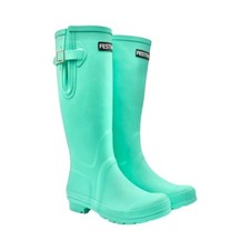 Aqua Teal Womens Adjustable Buckle Waterproof Wellies Fully Lined Tall Boots