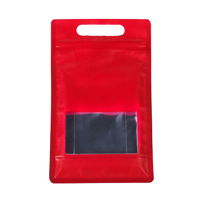 25/50 Red with Clear Window Handle Stand Up Self Seal Bags Food Packaging Bag