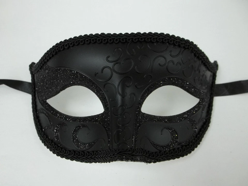 Black Venetian Men Elegant Masquerade Halloween New Years Mardi Gras  Prom Mask - Image 3 of 4