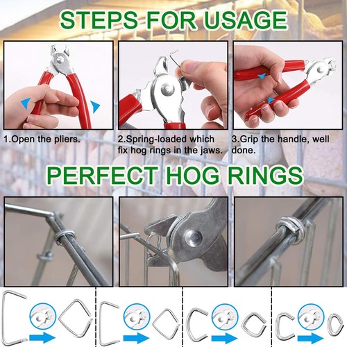 300 pcs Hog Rings with Straight Hog Ring Pliers Kit 3/4" 1/2" 3/8" Galvanized - Picture 4 of 6