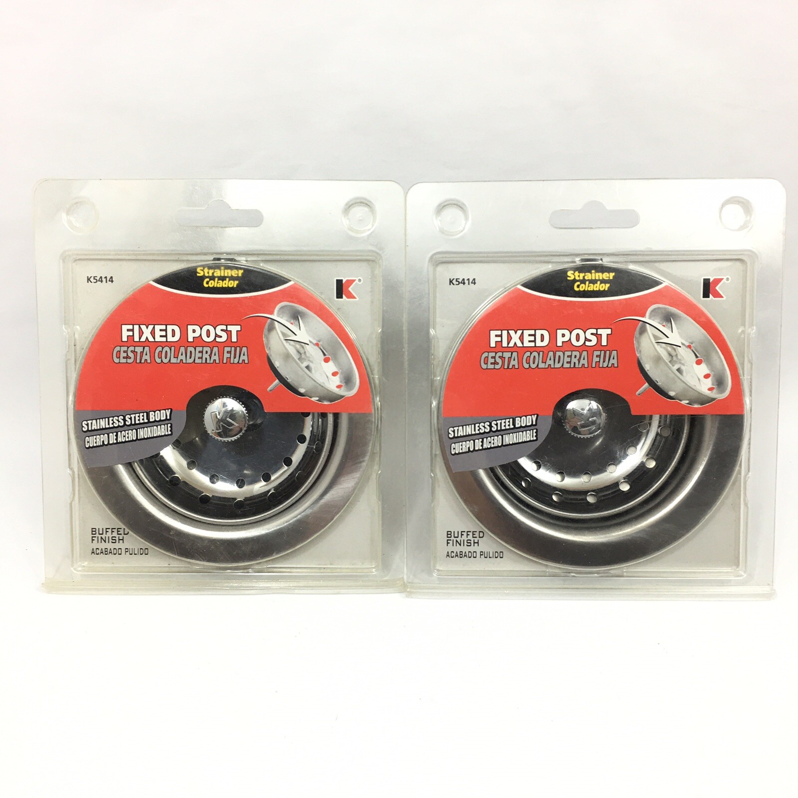 Lot of 2 Buffed Stainless Steel Kitchen Sink Strainer Fixed Post K5414