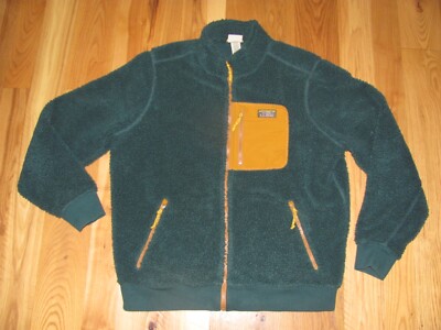L L Bean Vintage Green Deep Pile Zip Front Fully Lined Fleece Jacket Men's XL