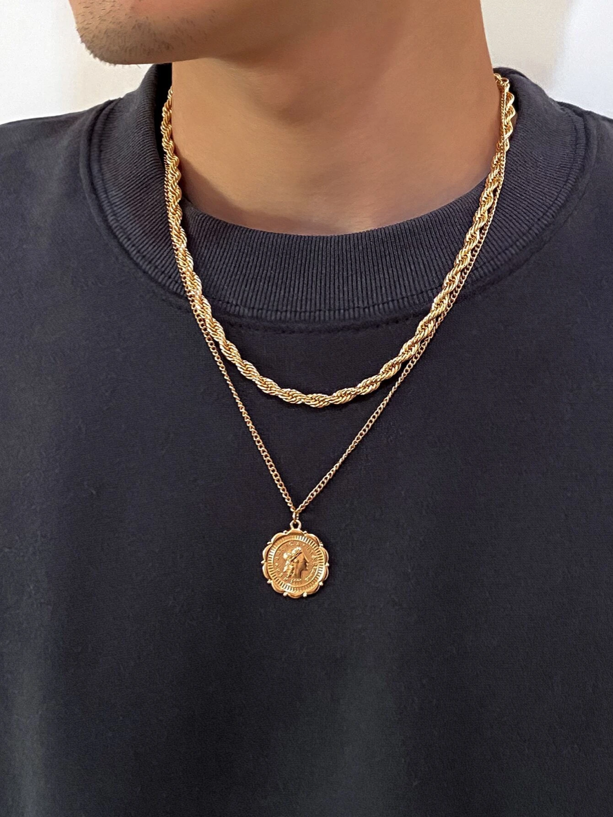 Cadena de Oro Para Hombres Italiana Collar Gargantilla Dije Medallas | eBay