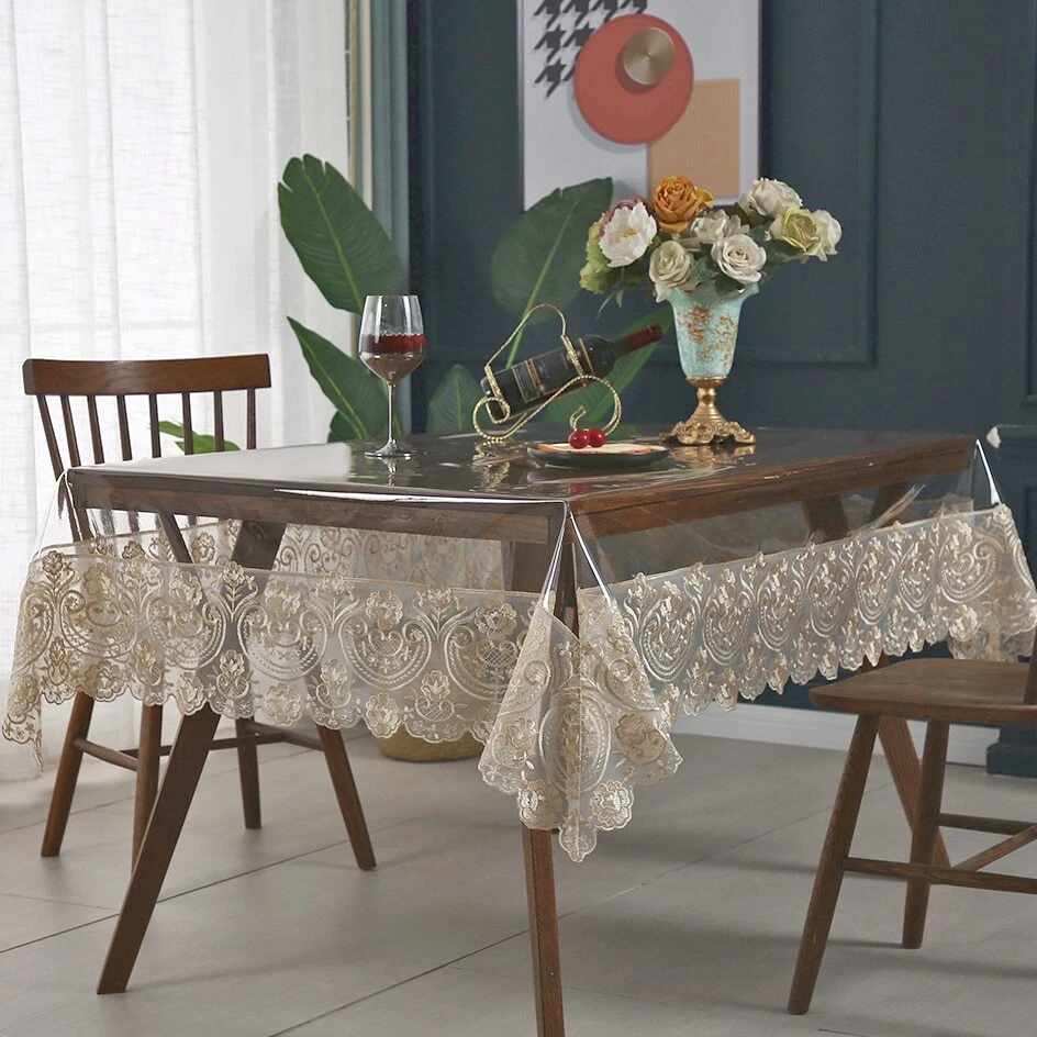 Waterproof Lace PVC Tablecloth Transparent Table Cloth Lace Tea Table Cover - Image 2 of 4