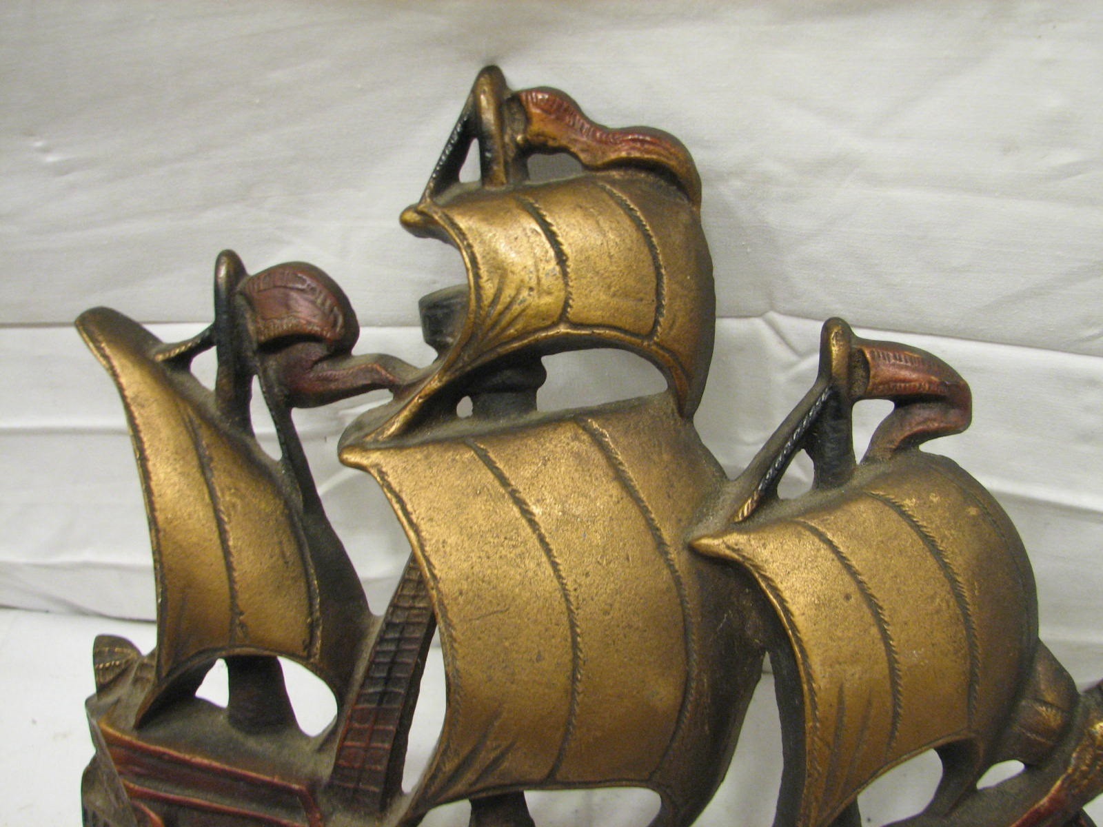 Vintage Cast Iron Galleon Sailing Ship Door Stop Nautical Boat Bronze