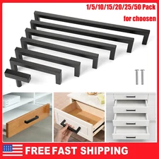Matte Black Square Modern Cabinet Handles Pulls Kitchen Drawer Stainless Steel 