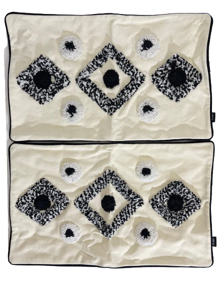 z 2-PK Throw Pillow Cushion Covers Ivory Black White NWOT