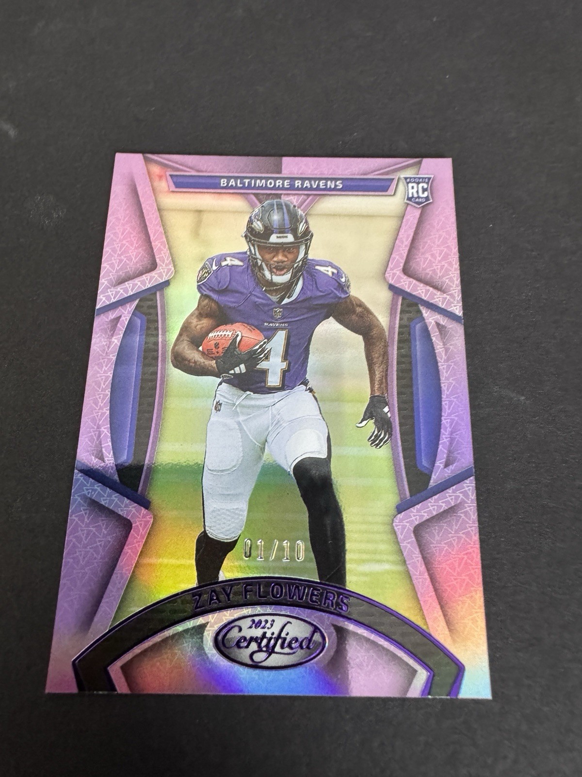 2023 Panini Certified Purple Zay Flowers RC Rookie 1/10 #185