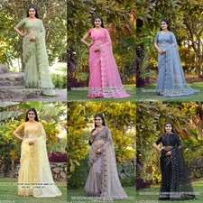 Women Sequence Organza Saree With Tassels and Latkans