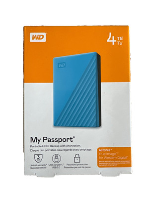 Western Digital My Passport Portable HDD, 4TB, Blue