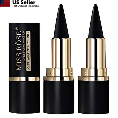Miss Rose Gel Eyeliner Pencil 2pc Black Waterproof Smudge-Proof Eye Makeup New 