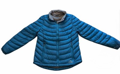 LL Bean Jacket Womens Large Blue Puffer 850 Goose Down Full Zip Mock Neck Stow