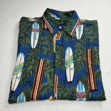 Hawaiian Shirt for Men M Silk Surf Boards Palm Leaves Reserve Collection