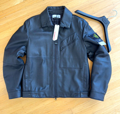 22.5  P2P Stone Island Leather Matt Grain Leather Jacket Black Size M FW25