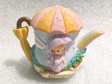 Precious moments miniature lidded  decorated month tea pots April Missing bird
