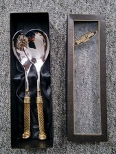 Handcrafted 18/10 Stainless Steel & Brass Salad Servers Creative Copper Spiral