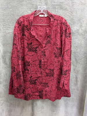 Womens Button Up 26/28W Semi Sheer Velvet Accent Floral