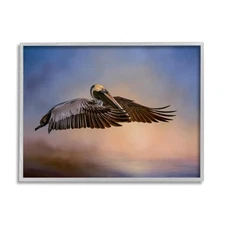 Graceful Flyer Pelican Portrait Gray Framed Giclee Art Design by Kelley Parker
