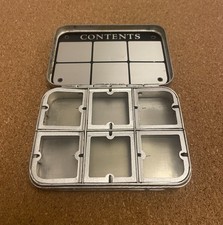 VINTAGE HARDY BROS 6 COMPARTMENT  R/W ALLOY DRY FLY BOX CONTAINING 45 DRY FLIES