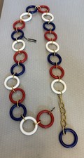 70s Mod Calderon Plastic Ring Chain Belt Red White Blue Necklace Original Tag