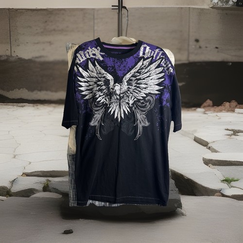 Y2K Avirex Affliction Inspired Wings Skull Black XXL-T Shirt