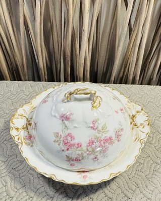 Antique Haviland Limoges ''Schleiger''Domed Covered Butter Dish with Strainer.
