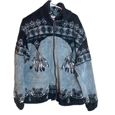 Milton Funwear Women's Heavy Fleece Jacket Tribal Design Size XL Made in Canada