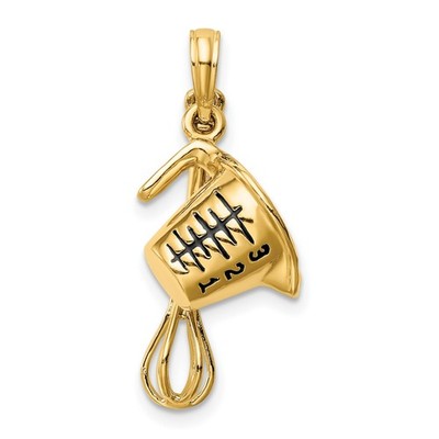 14k Gelbgold Messbecher Schneebesen Anhänger Kulinarisch Backen Küche Schmuck