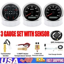 3 Gauge Set with Sender 85mm GPS Speedometer 160MPH Tacho 8000RPM Fuel Volt Temp