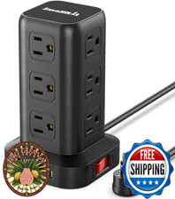 Surge Protector Power Strip Tower, 12 AC Outlets, 4 USB, 6.5ft Cord, ETL