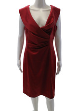 Eliza J Womens Pleated Collared V-Neck Sleeveless Zip Up Dress Red Size 14