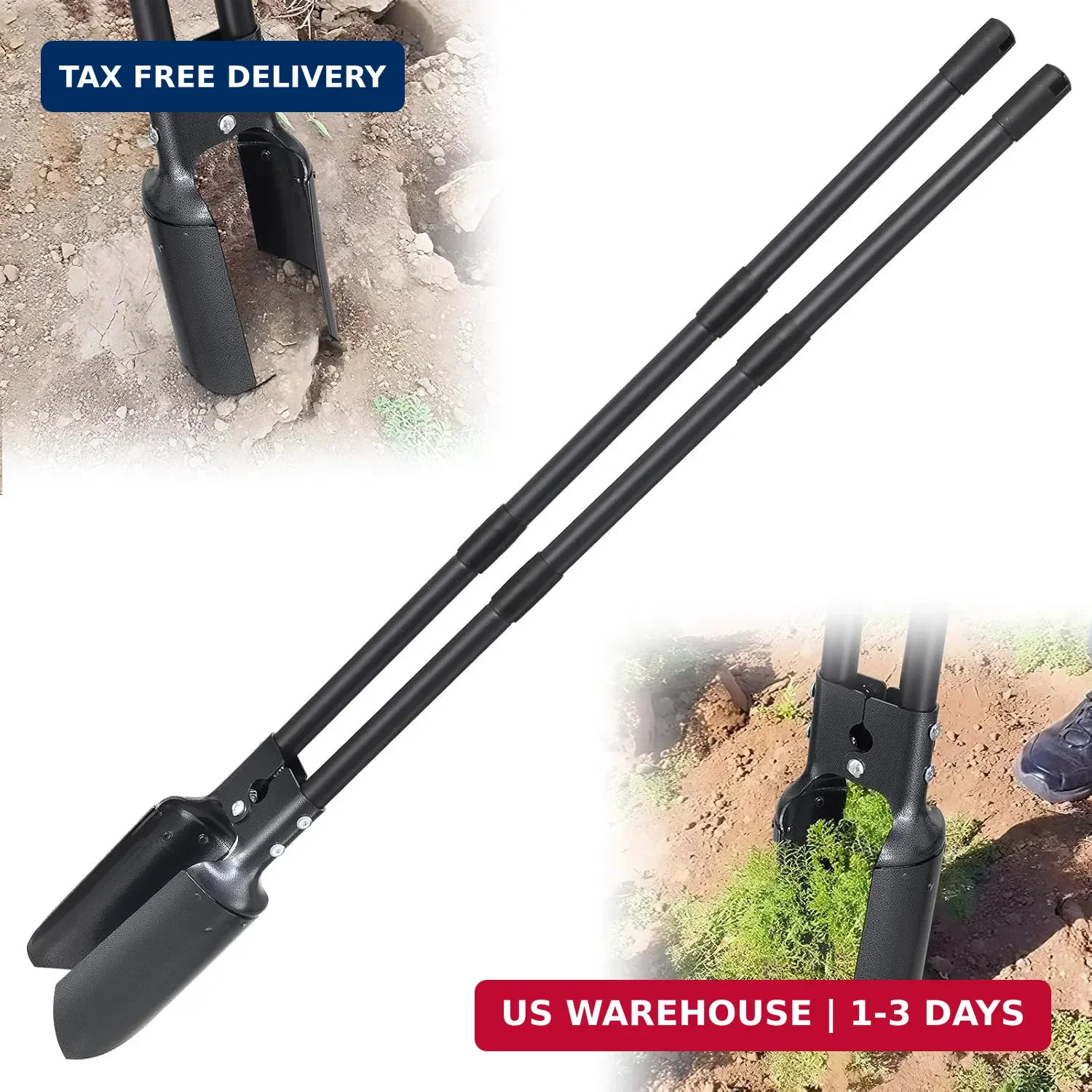 Post Hole Digger Tool, Heavy Duty Post Hole Digger with 55 Inch Handle, Dual Sha