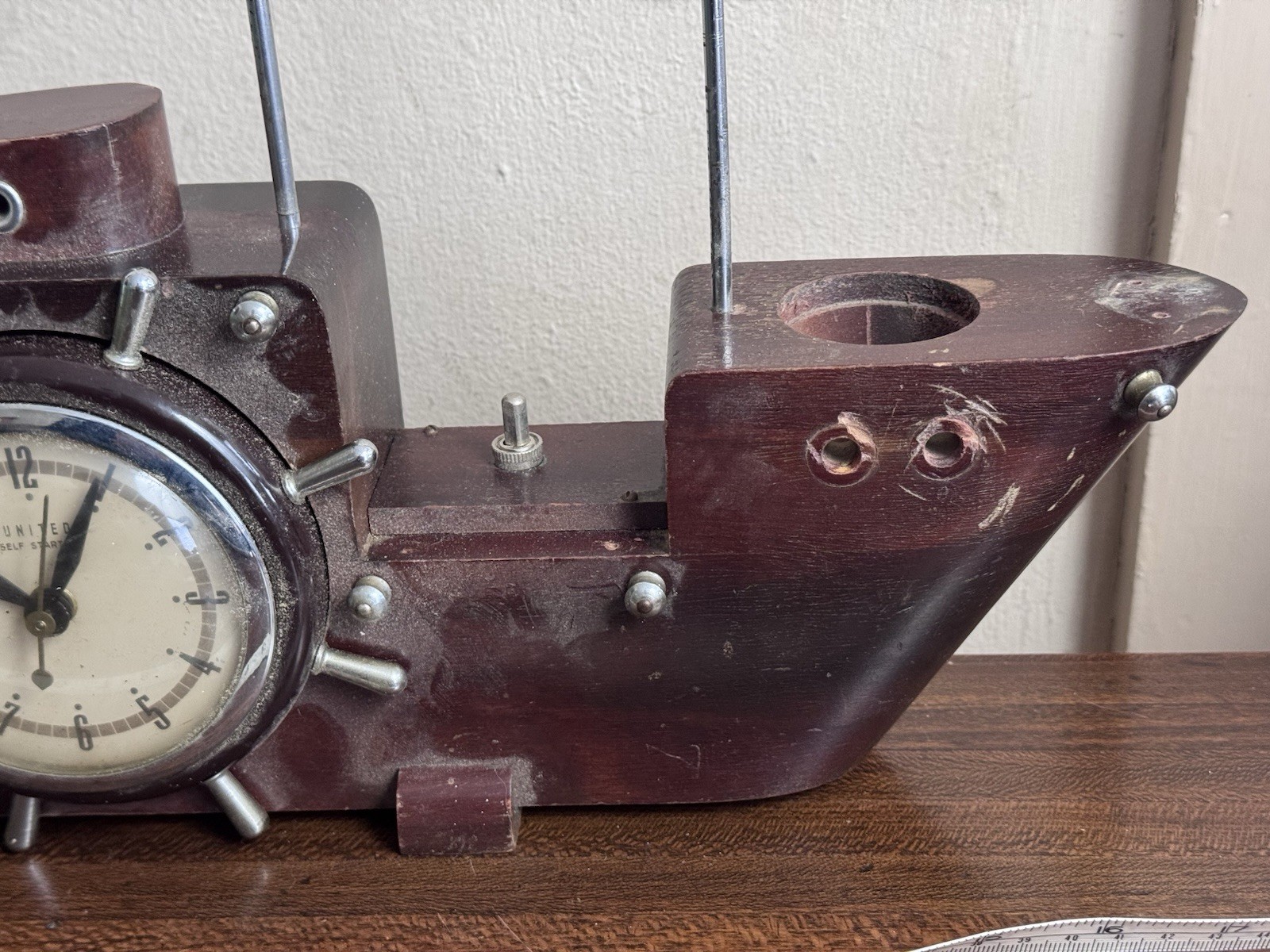 Vtg United Clipper Ship Clock 811 Has Been Through A Bad Storm As-Is