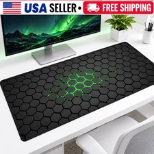 XXL Hexagon Gaming Mouse Pad 90x40cm 3mm Non-Slip Desk Mat Black Green for Gamer