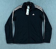 Adidas Jacket Women's Small Black 3 Striped Tricot Full Zip Track Tops NWT