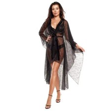 Sheer Black Lace Long-Sleeve Robe