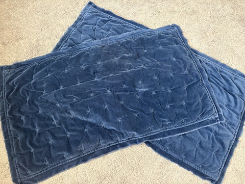 2 Discontinued Pottery Barn Velvet Fringe Quilted Shams Standard Midnight #J2077