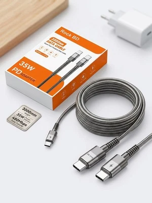 Câble Charge Rapide Rock BD 35W PD 3M Type C vers Type C 3M - Photo 1/3