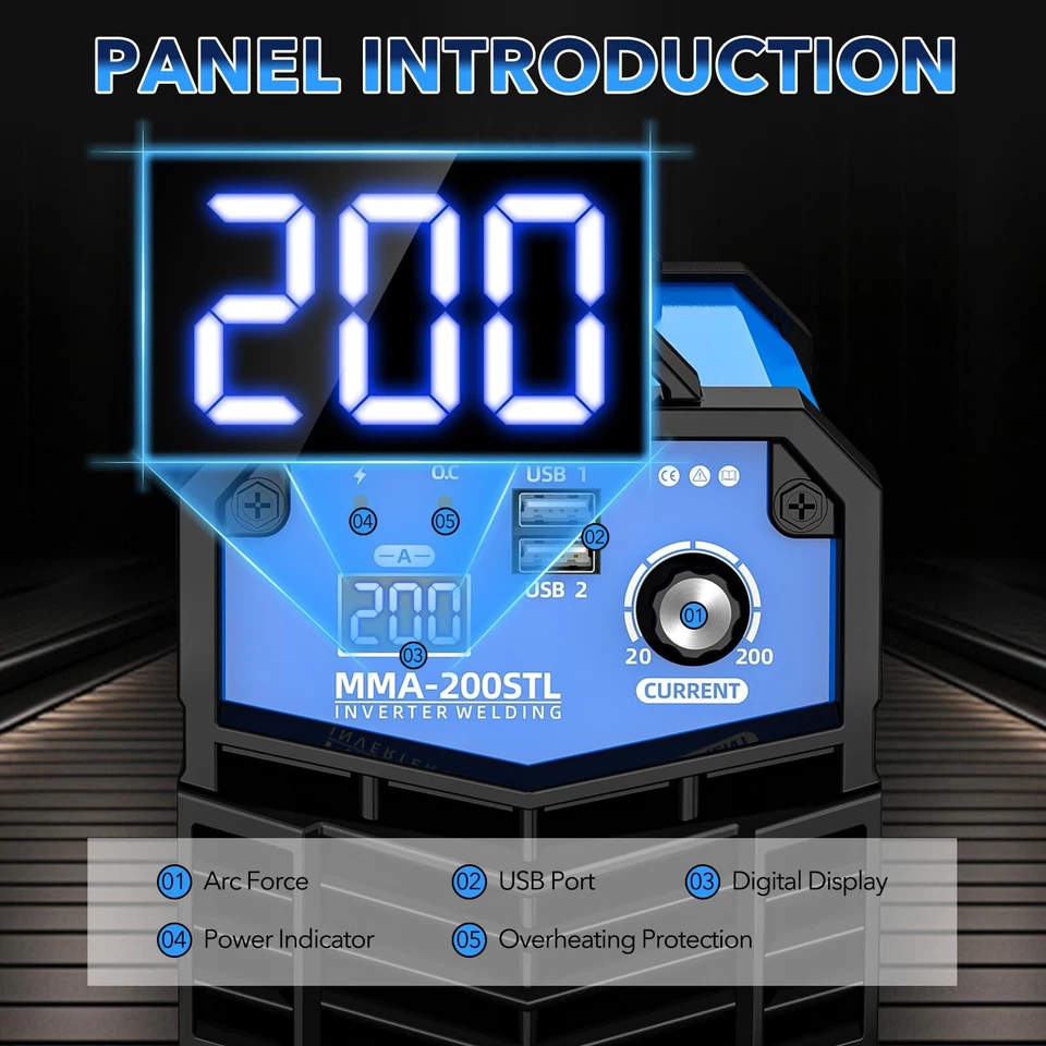 Soldadora de varilla 200A, máquina de soldadura ARC portátil 110V con pantalla digital e IGBT Foto 4 de 4