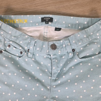 J.CREW Women's Matchstick Skinny Low Rise Stretch Light Wash Blue Polka Dot 25